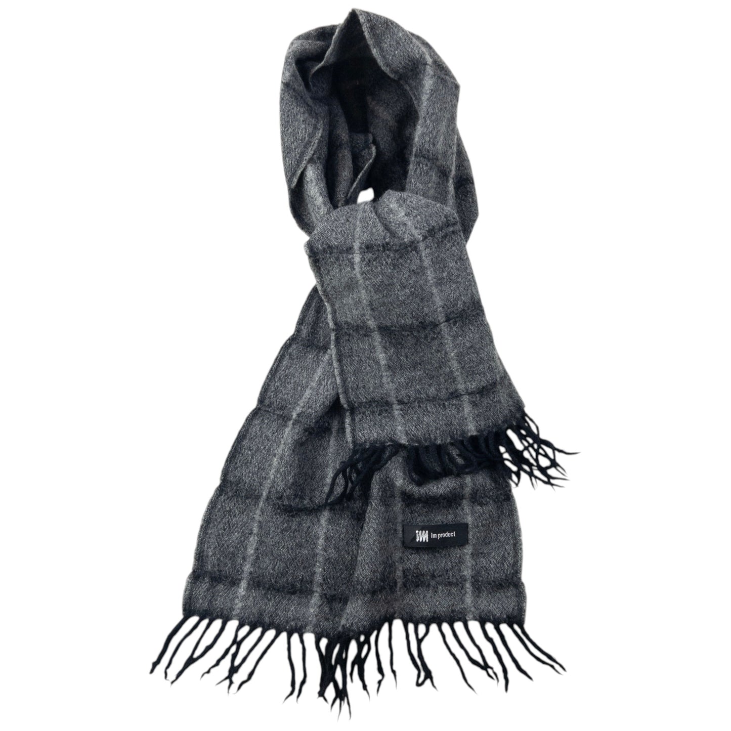 Vintage 2000s Issey Miyake Checkered Wool Tassel Scarf