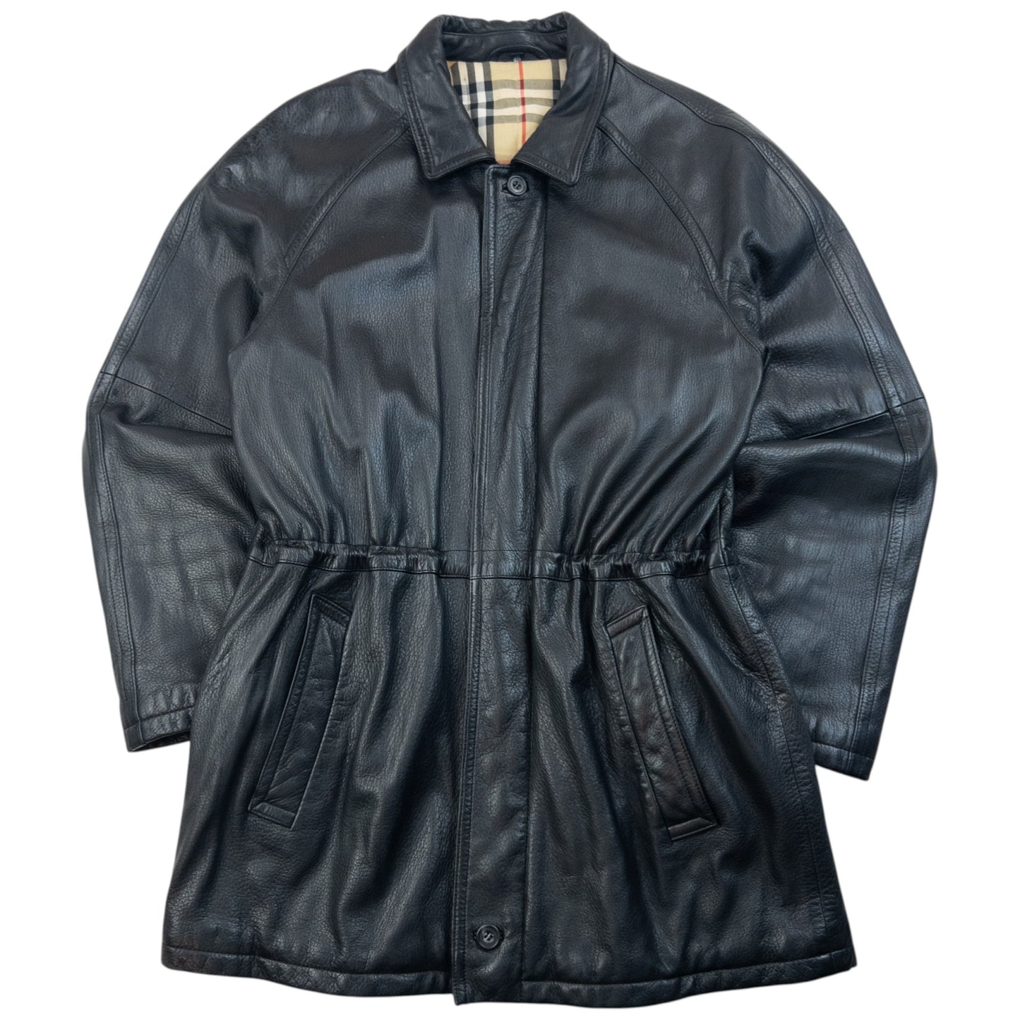 Vintage 2000s Burberry Nova Check Lined Leather Jacket Size M
