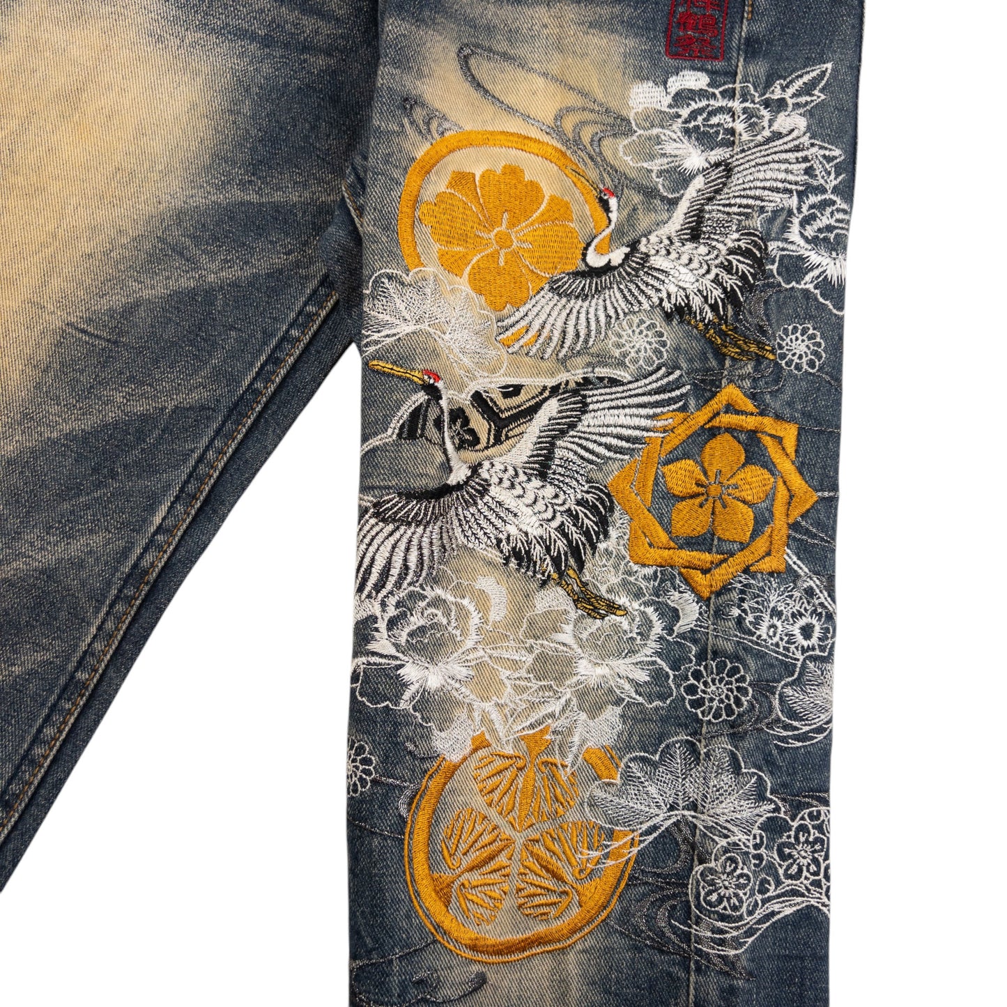 Vintage J950 Embroidered Crane Japanese Denim Jeans Size W29