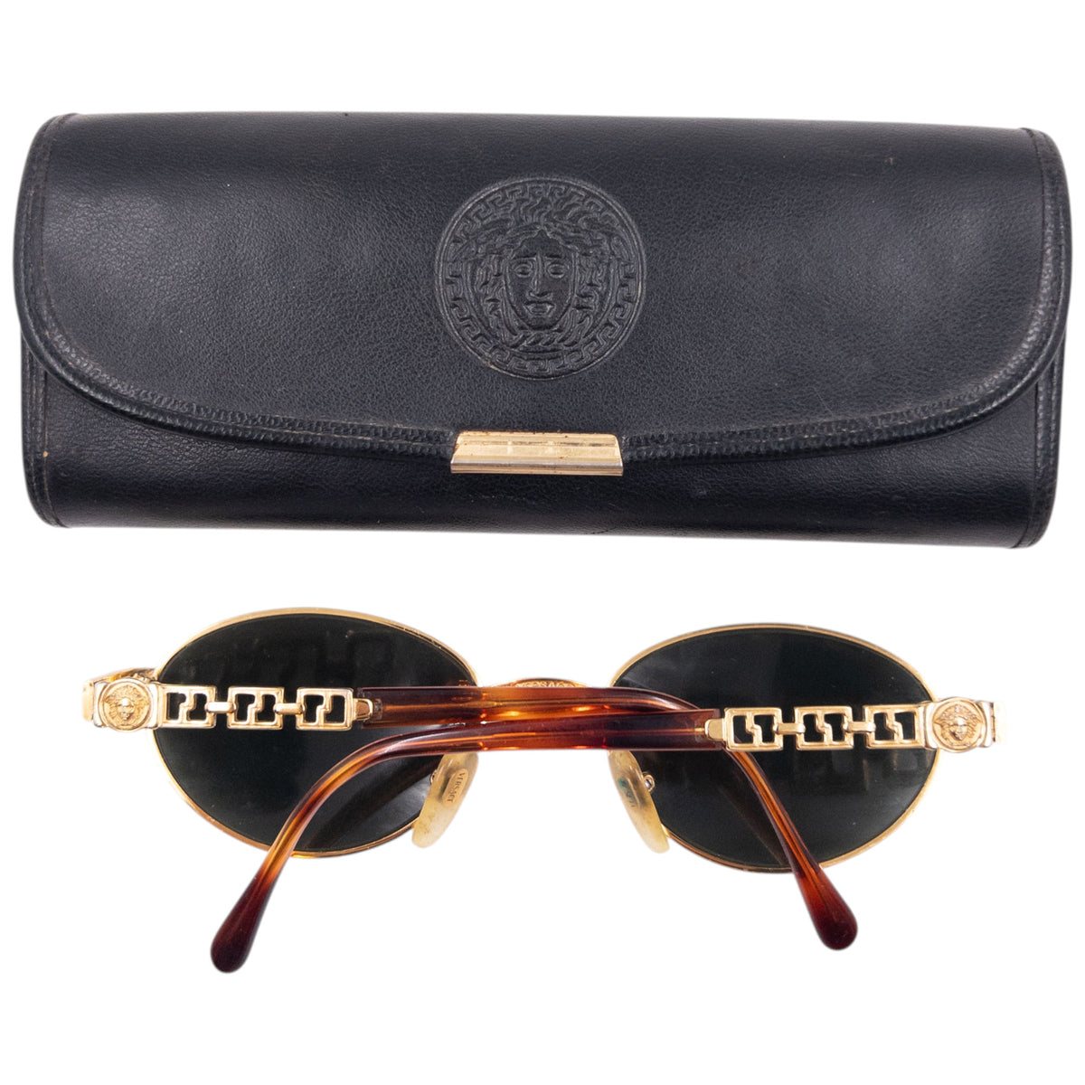 Vintage 90s Gianni Versace Embossed Tortoise Shell Sunglasses