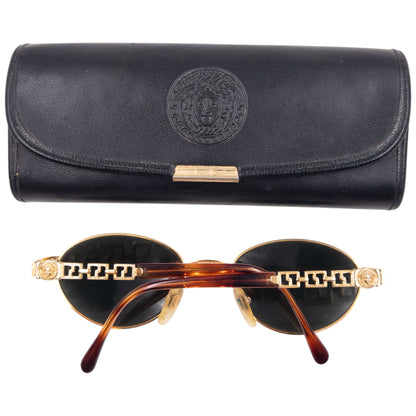 Vintage 90s Gianni Versace Embossed Tortoise Shell Sunglasses