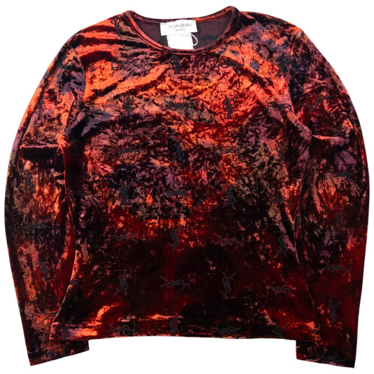 Vintage 80s YSL Yves Saint Laurent Velour Monogram Long Sleeved Top Womens Size S