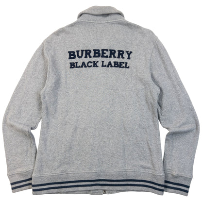 Vintage 2000s Burberry Black Label Zip Up Sweatshirt in grey, embroidered logo and back applique design
