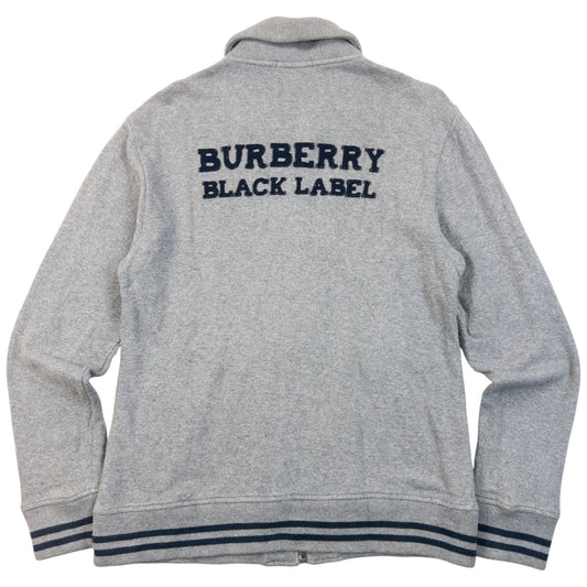 Vintage 2000s Burberry Black Label Zip Up Sweatshirt in grey, embroidered logo and back applique design