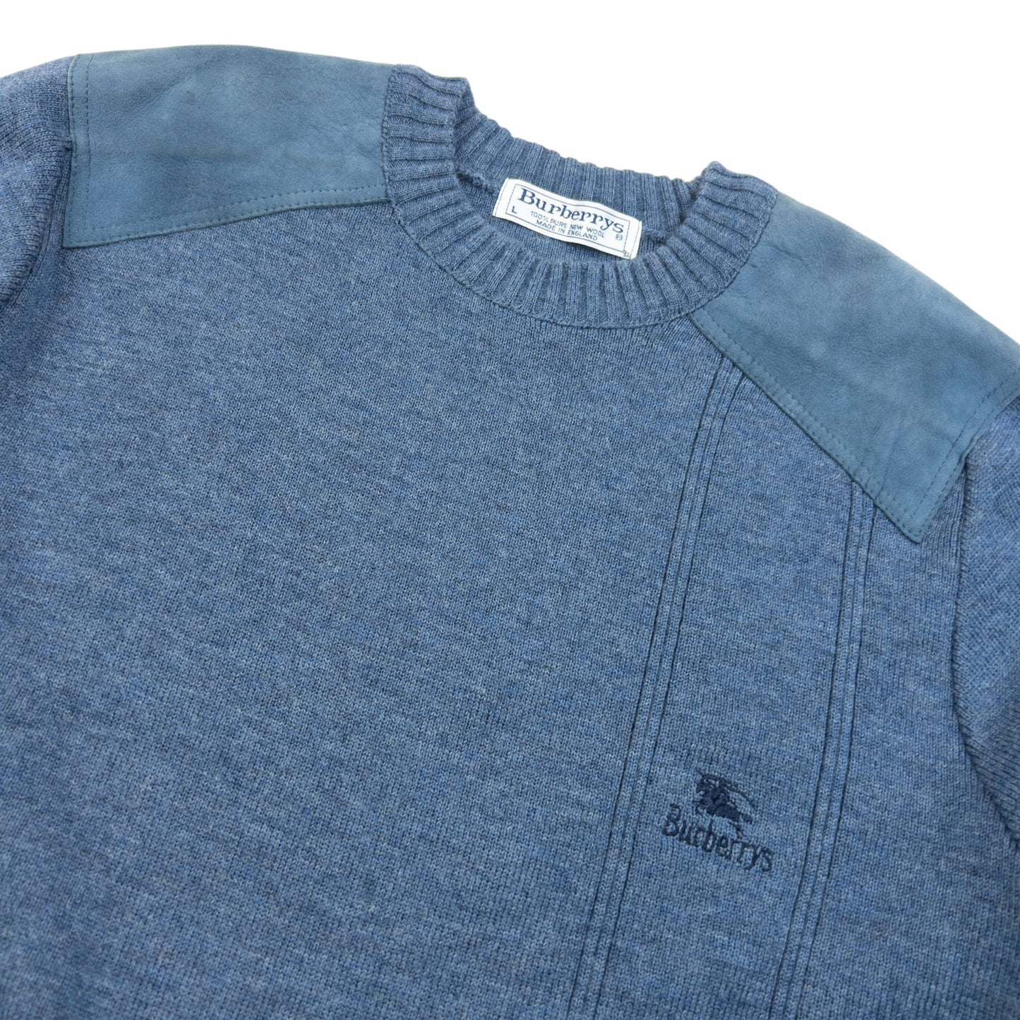 Vintage 90s Burberry Suede Patch Wool Jumper Size M