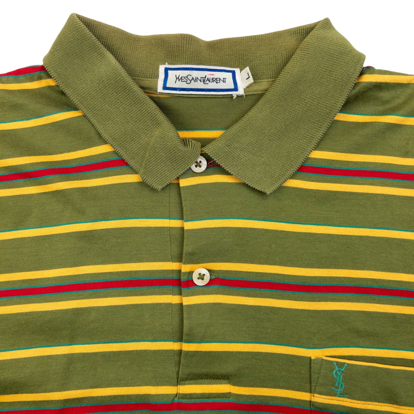 Vintage 80s YSL Yves Saint Laurent Striped Long Sleeve Polo Shirt Size M