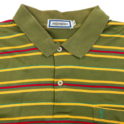 Vintage 80s YSL Yves Saint Laurent Striped Long Sleeve Polo Shirt Size M