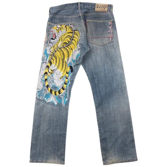 Vintage 2000s Sugoi Embroidered Tiger Japanese Denim Jeans Size W34