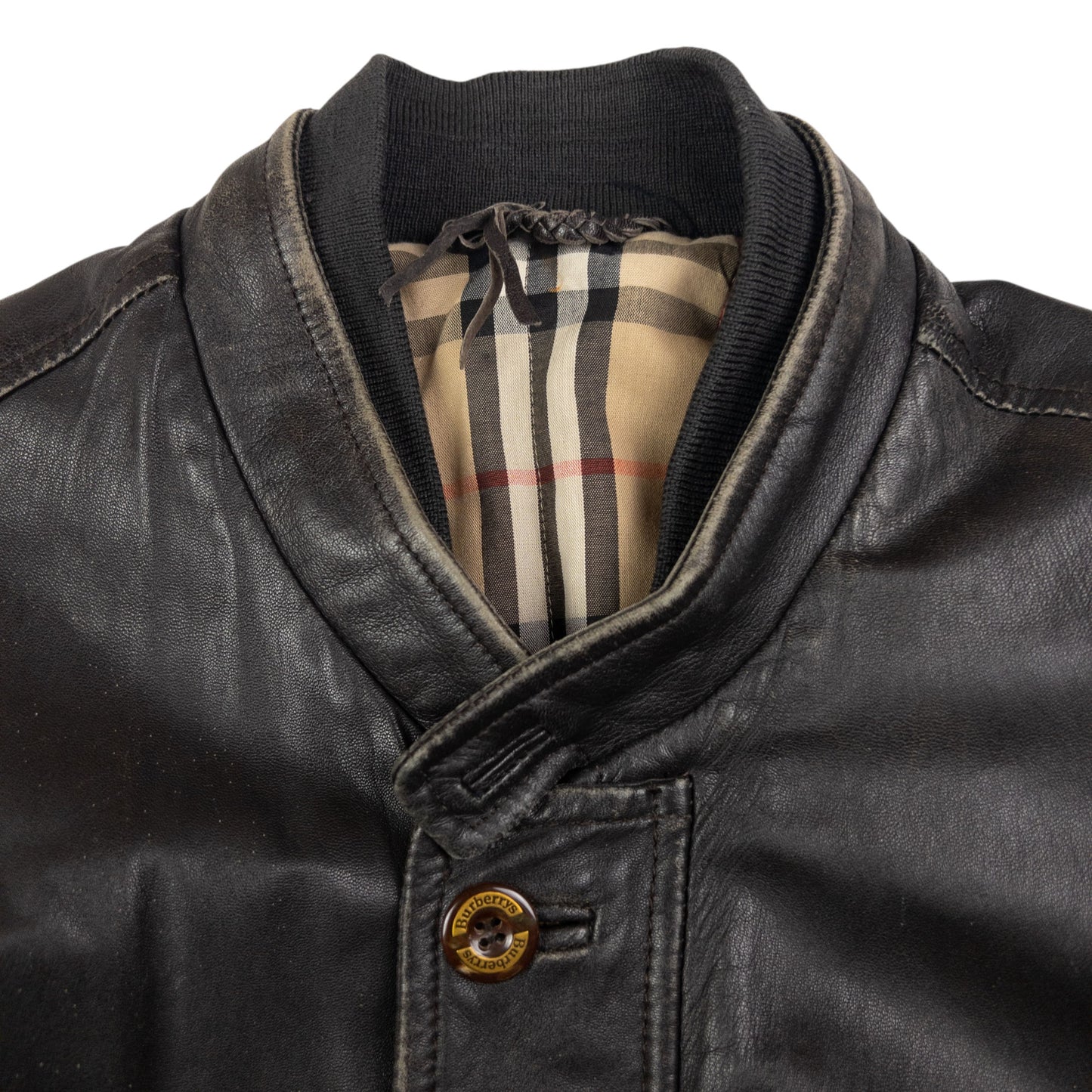 Vintage Burberry Nova Check Lined Leather Jacket Size L