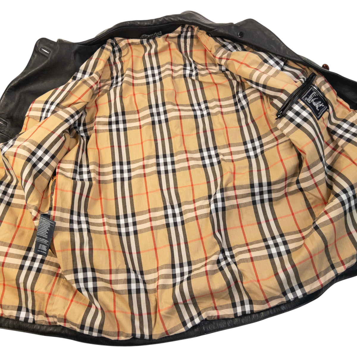 Vintage 90s Burberry Nova Check Lined Leather Jacket Womens Size L