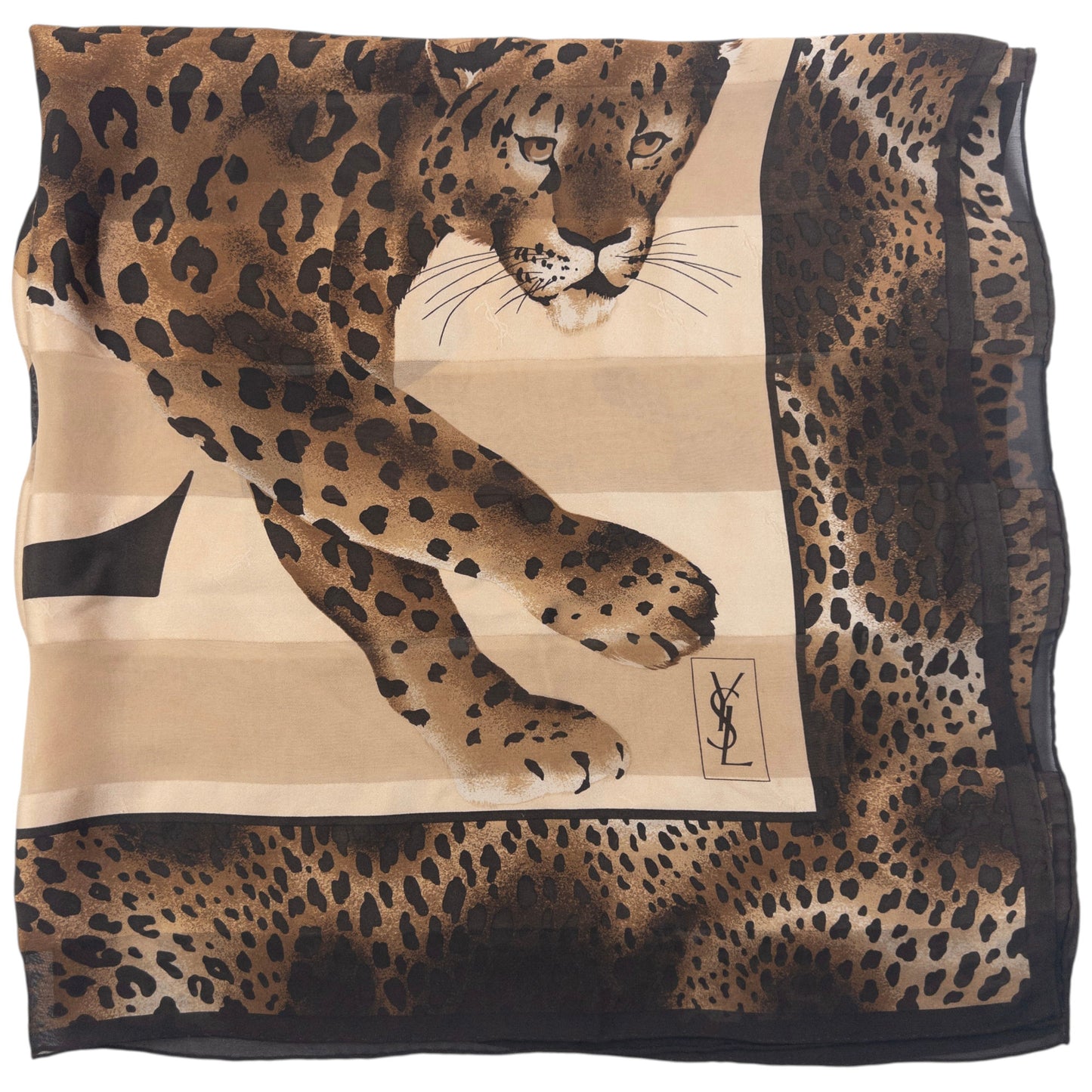 Vintage 90s YSL Yves Saint Laurent Leopard Print Silk Scarf