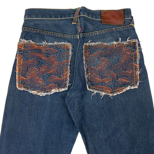 Vintage RMC Red Monkey Company Embroidered Wave Japanese Denim Jeans Size W29
