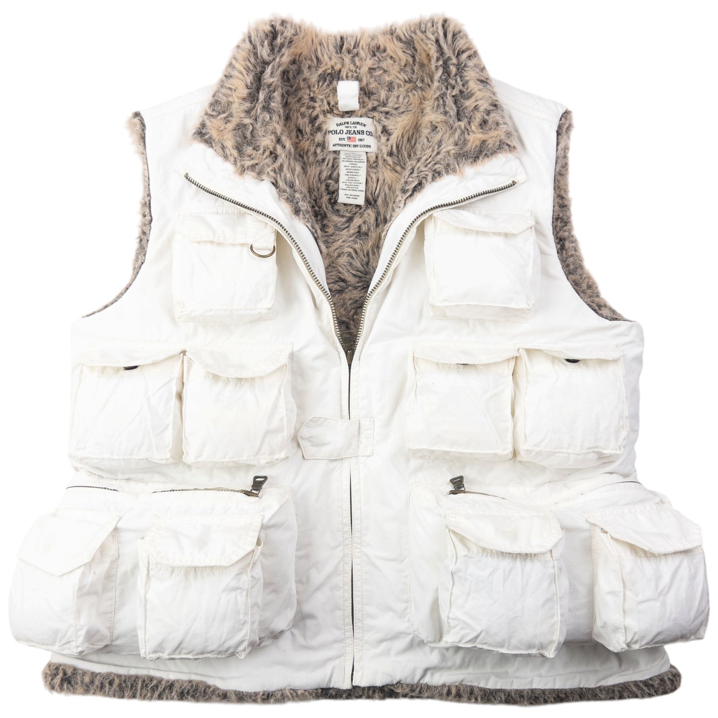 Vintage 2000s Ralph Lauren Multi Pocket Fur Lined Cargo Gilet Womens Size M