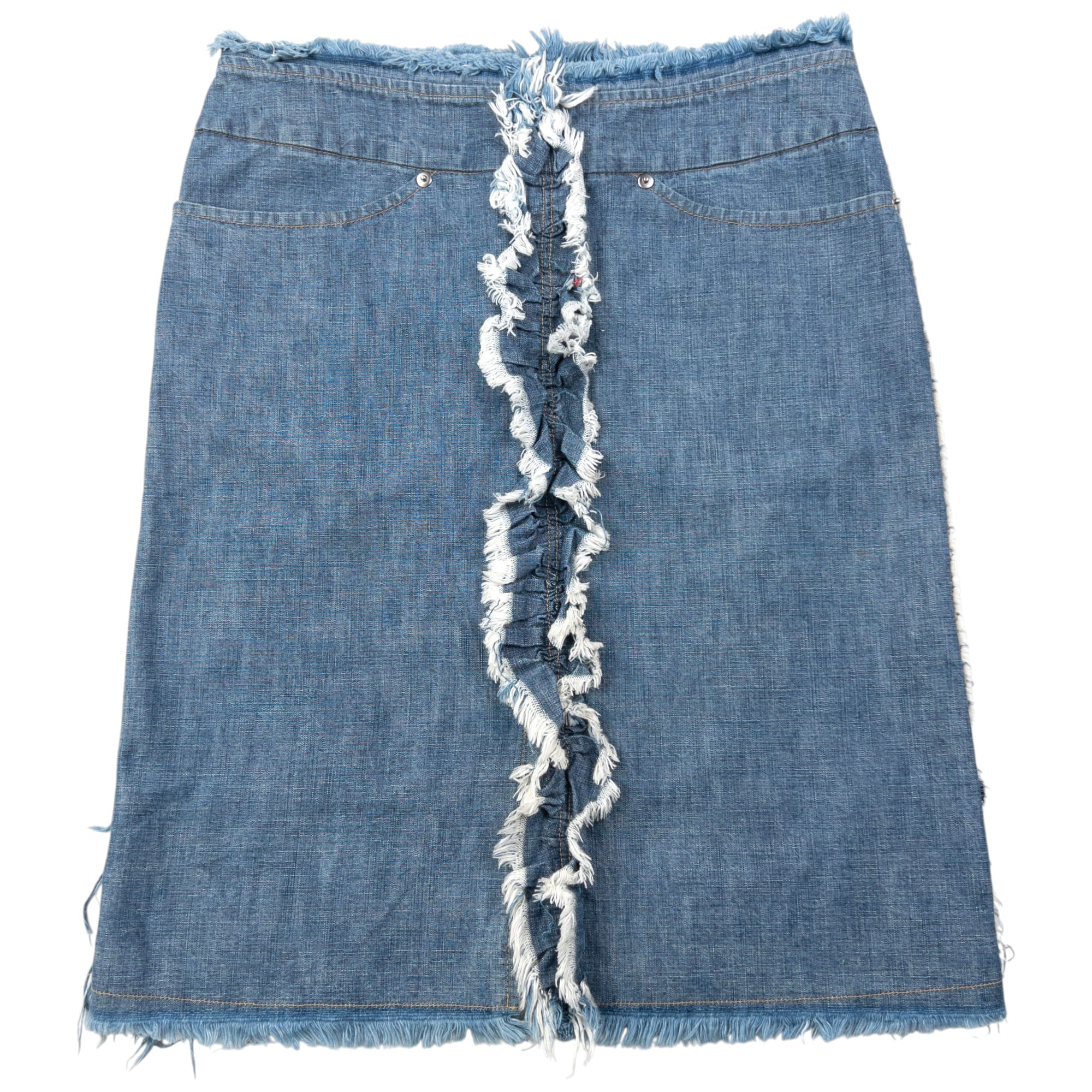 Vintage 2000s Cabane De Zucca By Issey Miyake Denim Ruffle Skirt Womens Size W29