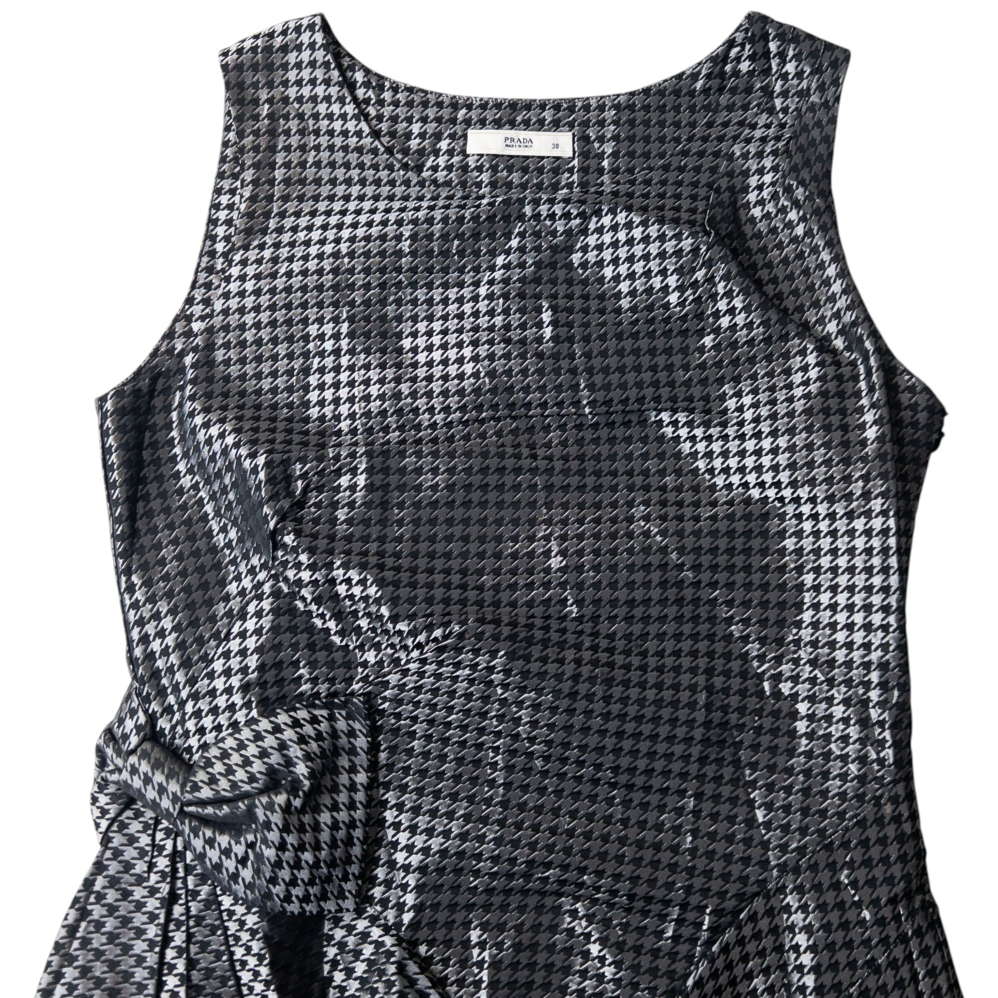 Vintage Prada Houndstooth Ruched Bow Dress Womens Size M