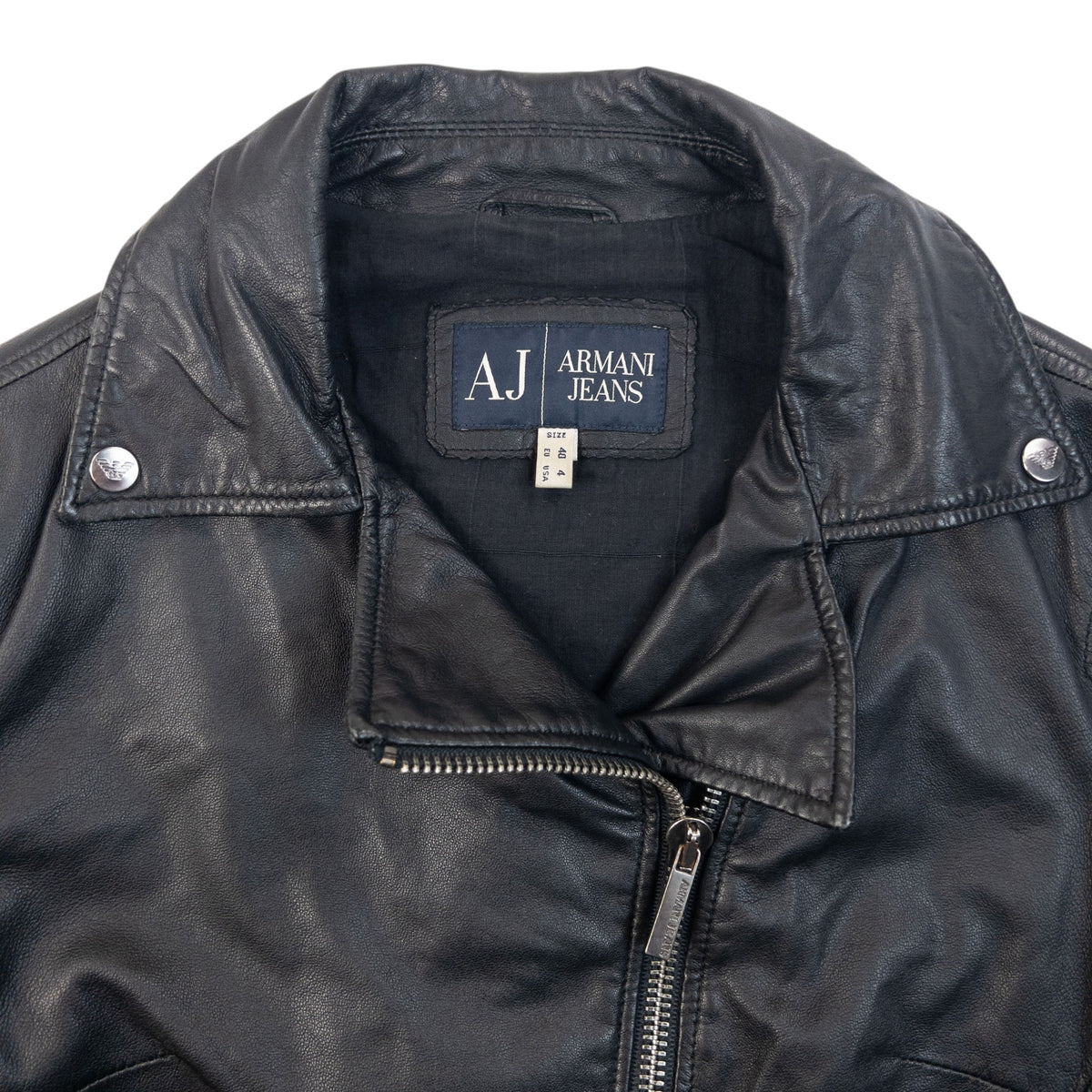 Vintage Armani Jeans Zip Up Leather Jacket Womens Size M