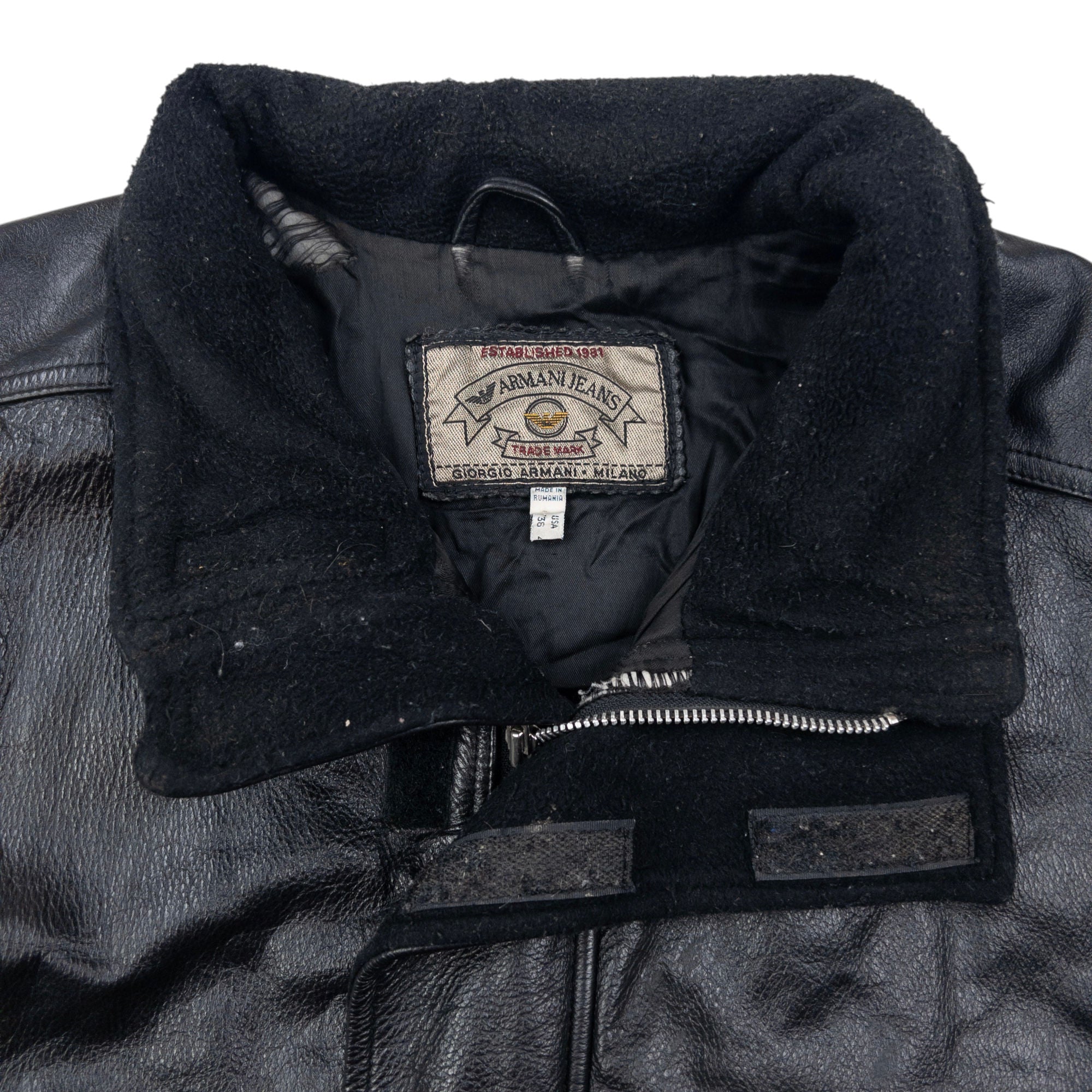 Vintage 80s Armani Jeans Zip Up Leather Jacket Size XL