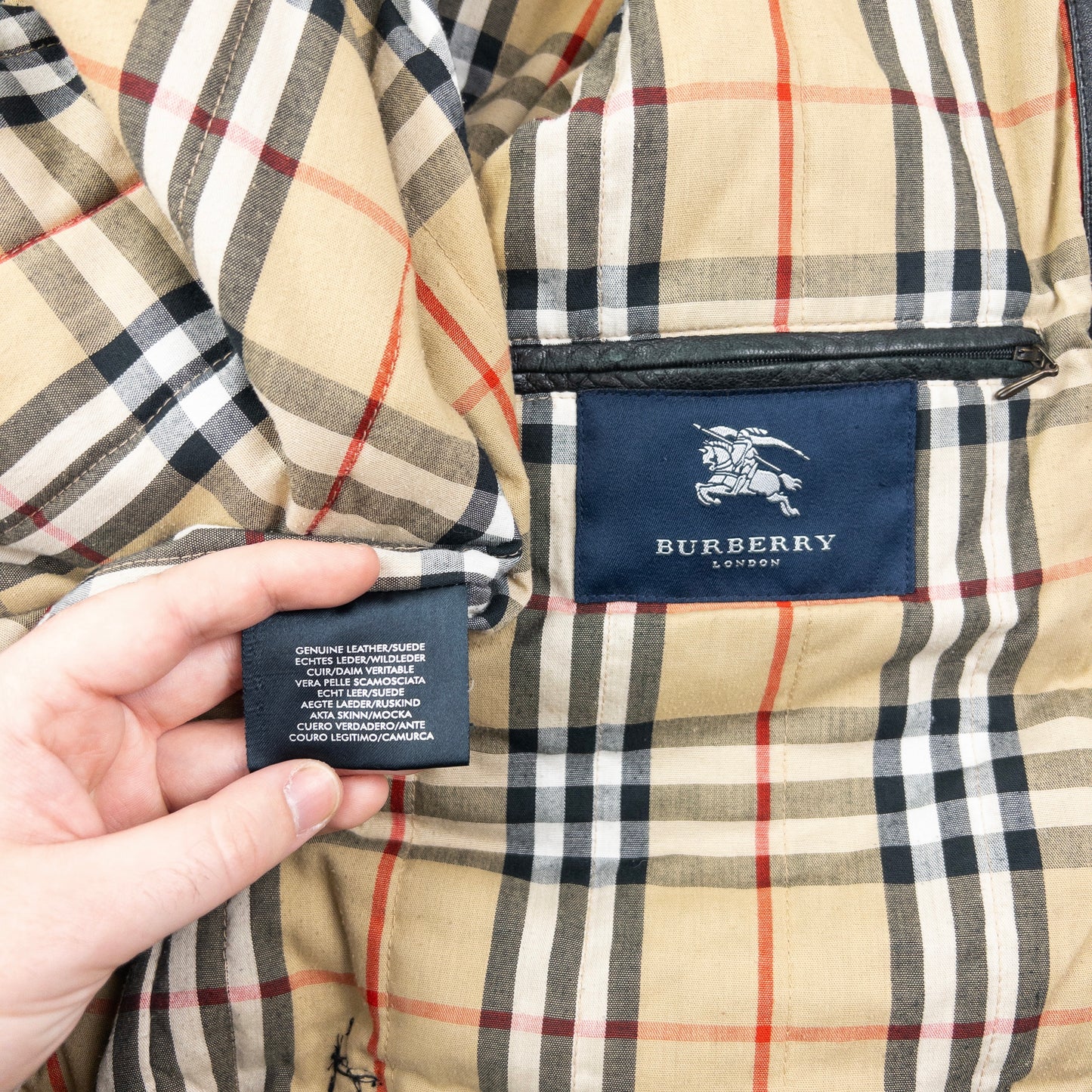 Vintage Burberry Nova Check Lined Leather Duffel Jacket Size XL