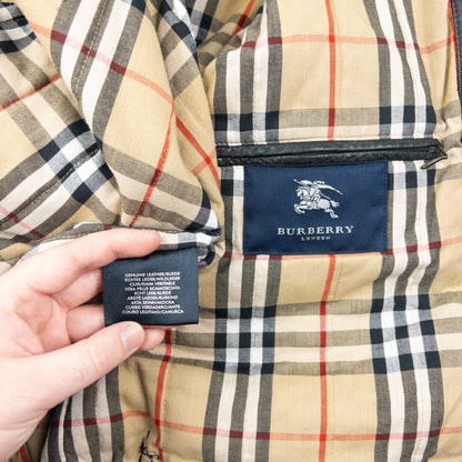 Vintage Burberry Nova Check Lined Leather Duffel Jacket Size XL