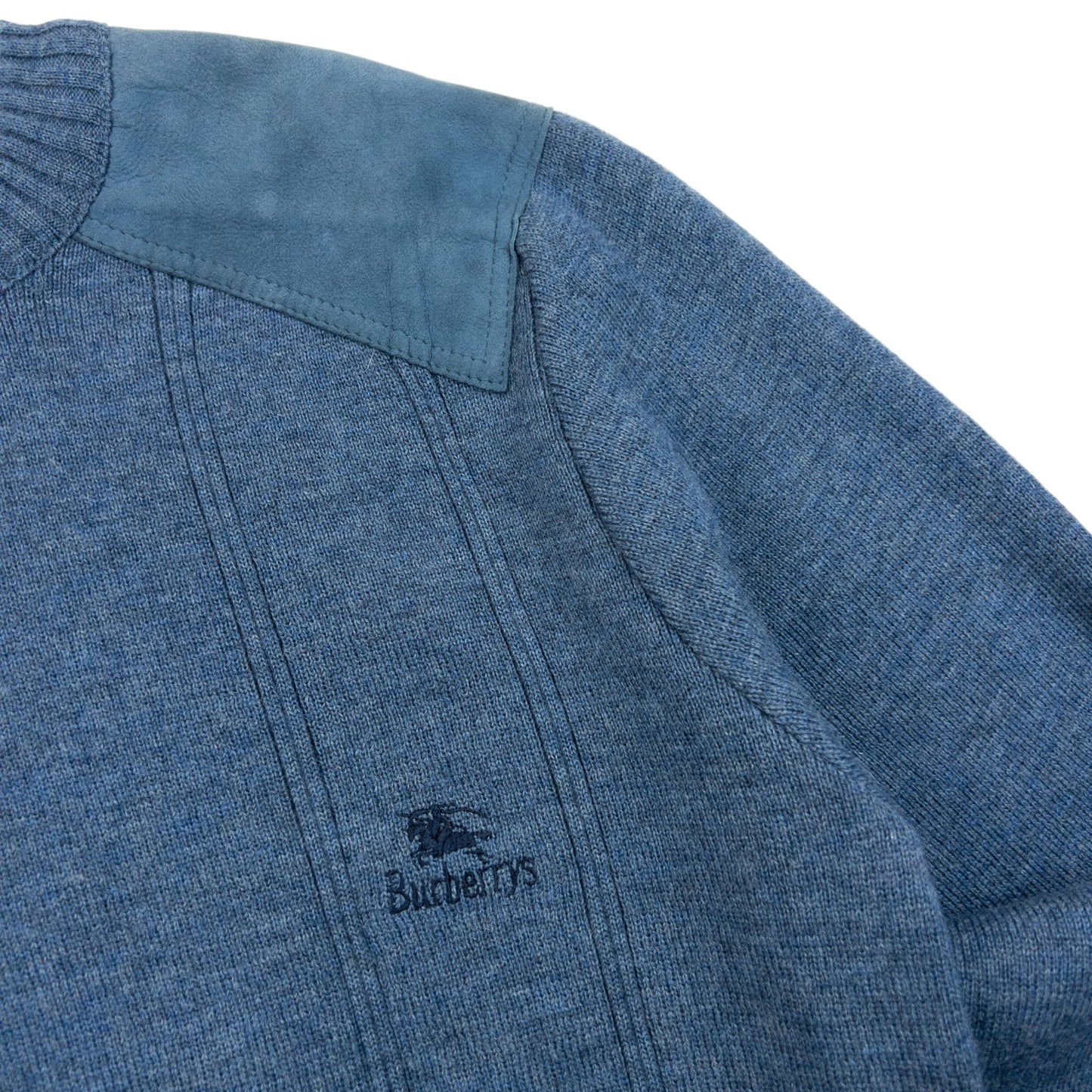Vintage 90s Burberry Suede Patch Wool Jumper Size M