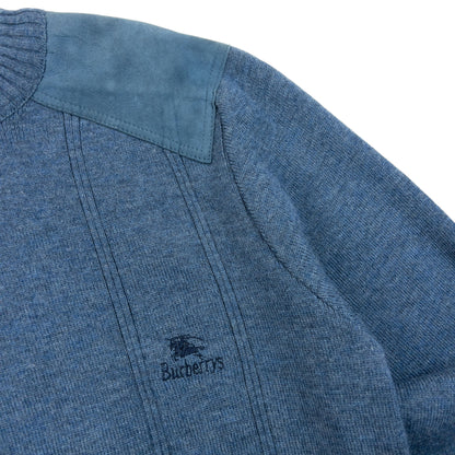Vintage 90s Burberry Suede Patch Wool Jumper Size M