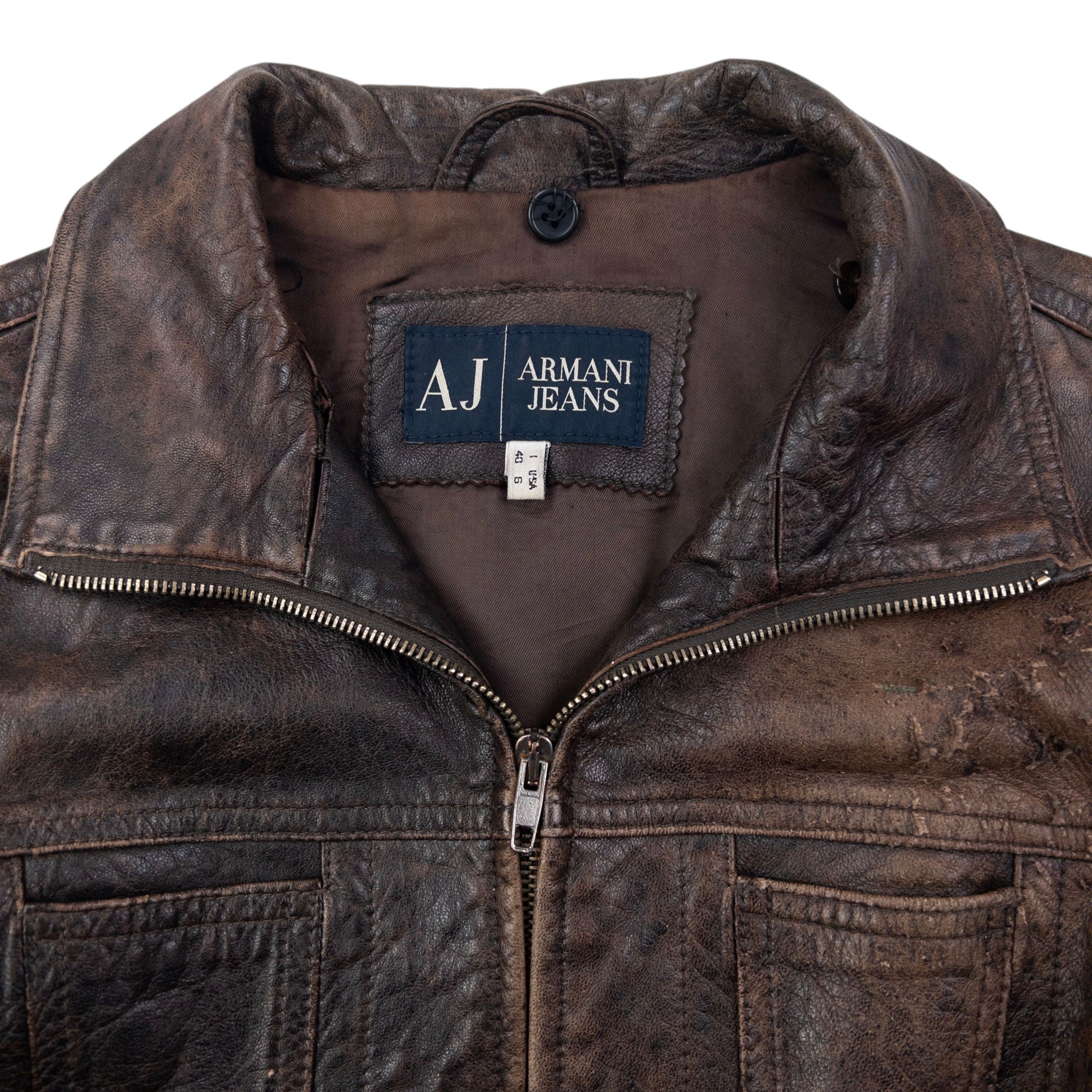 Vintage Armani Jeans Cropped Leather Jacket Womens Size M