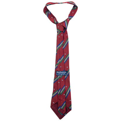Vintage 80s Burberry Monogram Striped Silk Tie
