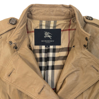 Vintage 2000s Burberry Nova Check Lined Leather Trench Jacket Womens Size M