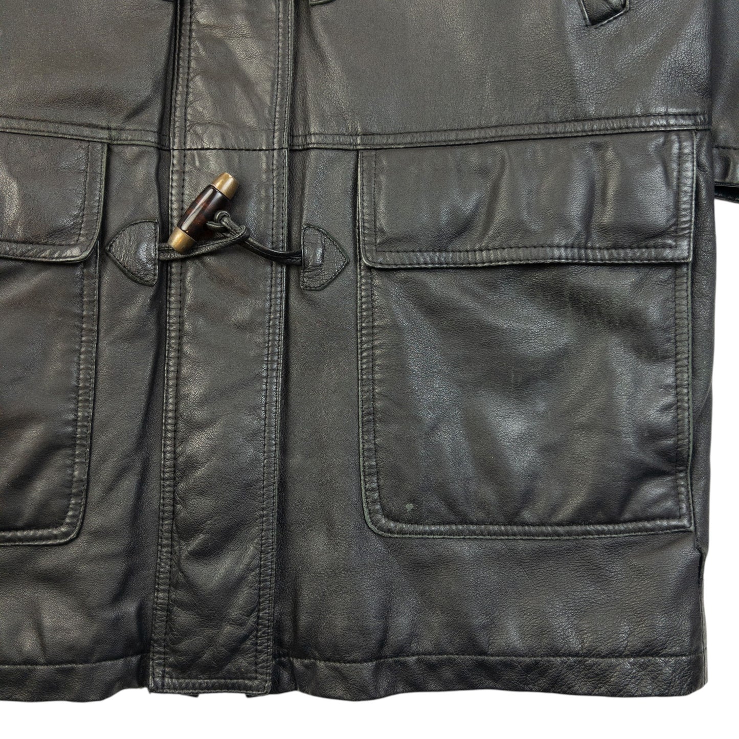 Vintage 2000s Burberry Nova Check Lined Leather Duffle Jacket Size M