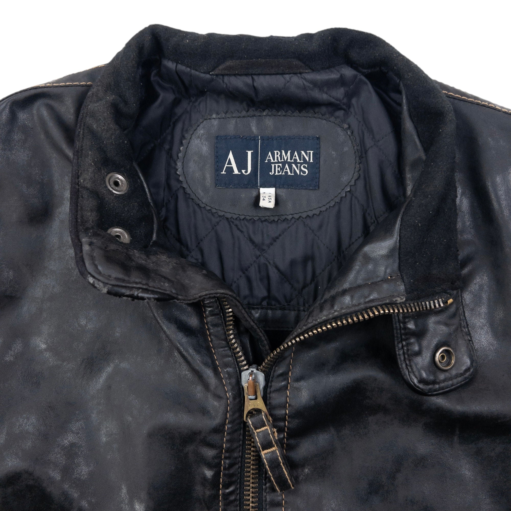 Vintage Armani Jeans Leather Biker Jacket Size S