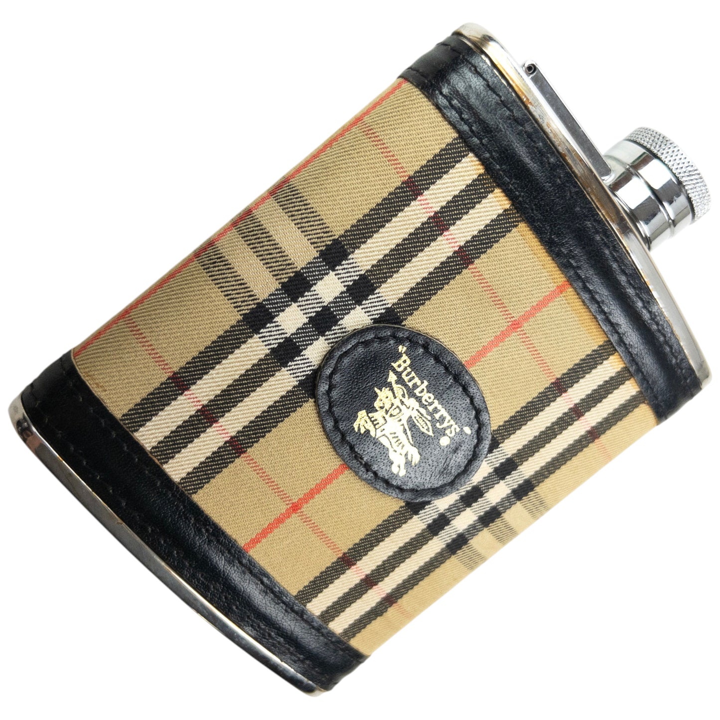 Vintage 90s Burberry Nova Check Steel Hip Flask