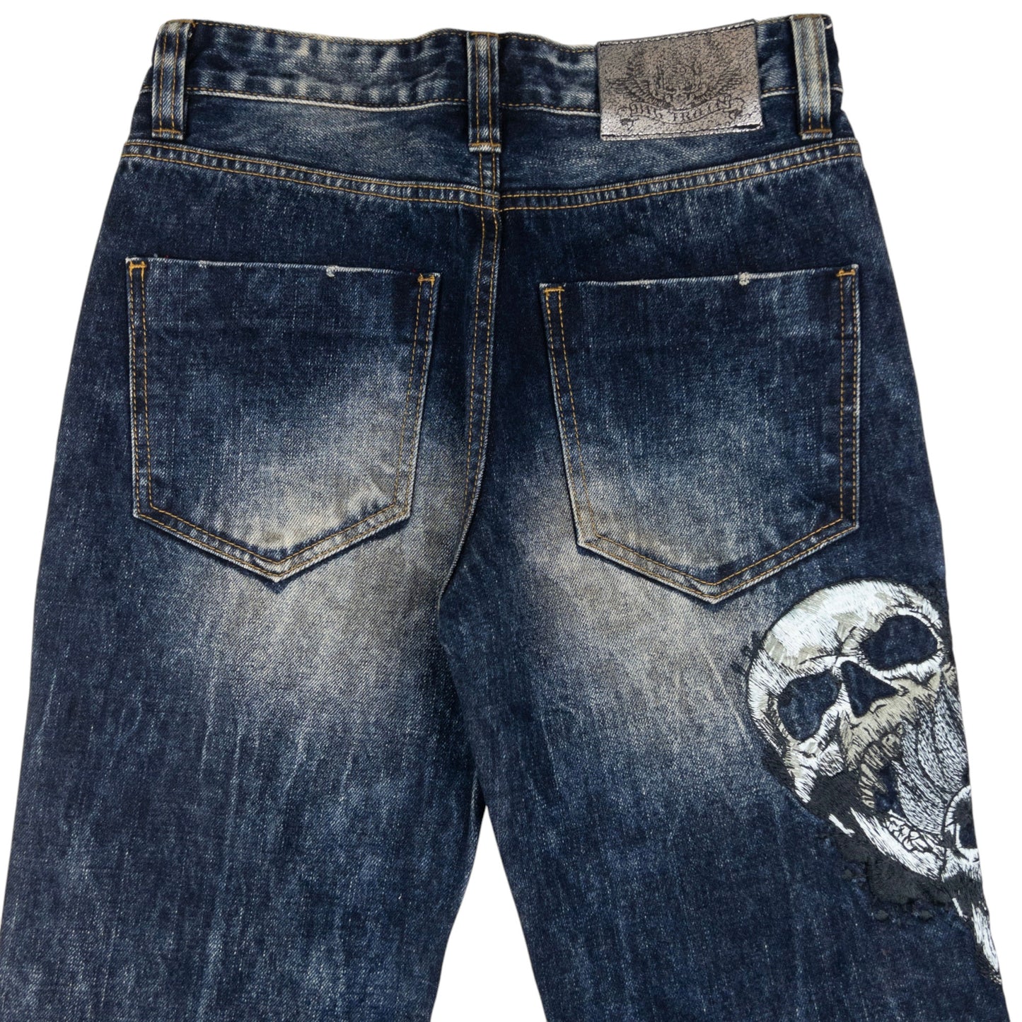 Vintage Big Train Embroidered Skull Japanese Denim Jeans Size W29