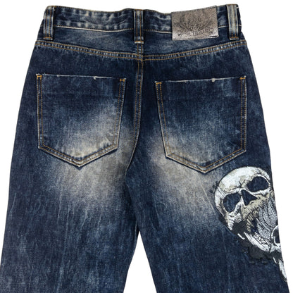 Vintage Big Train Embroidered Skull Japanese Denim Jeans Size W29