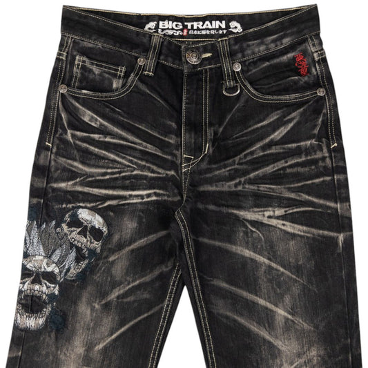 Vintage Big Train Embroidered Skull Japanese Denim Jeans Size W30