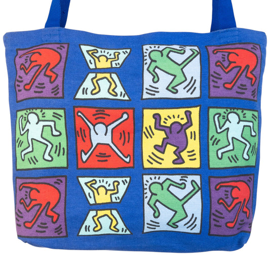Vintage 1982 Keith Haring Graphic Tote Shoulder Bag in blue (baumwolle)