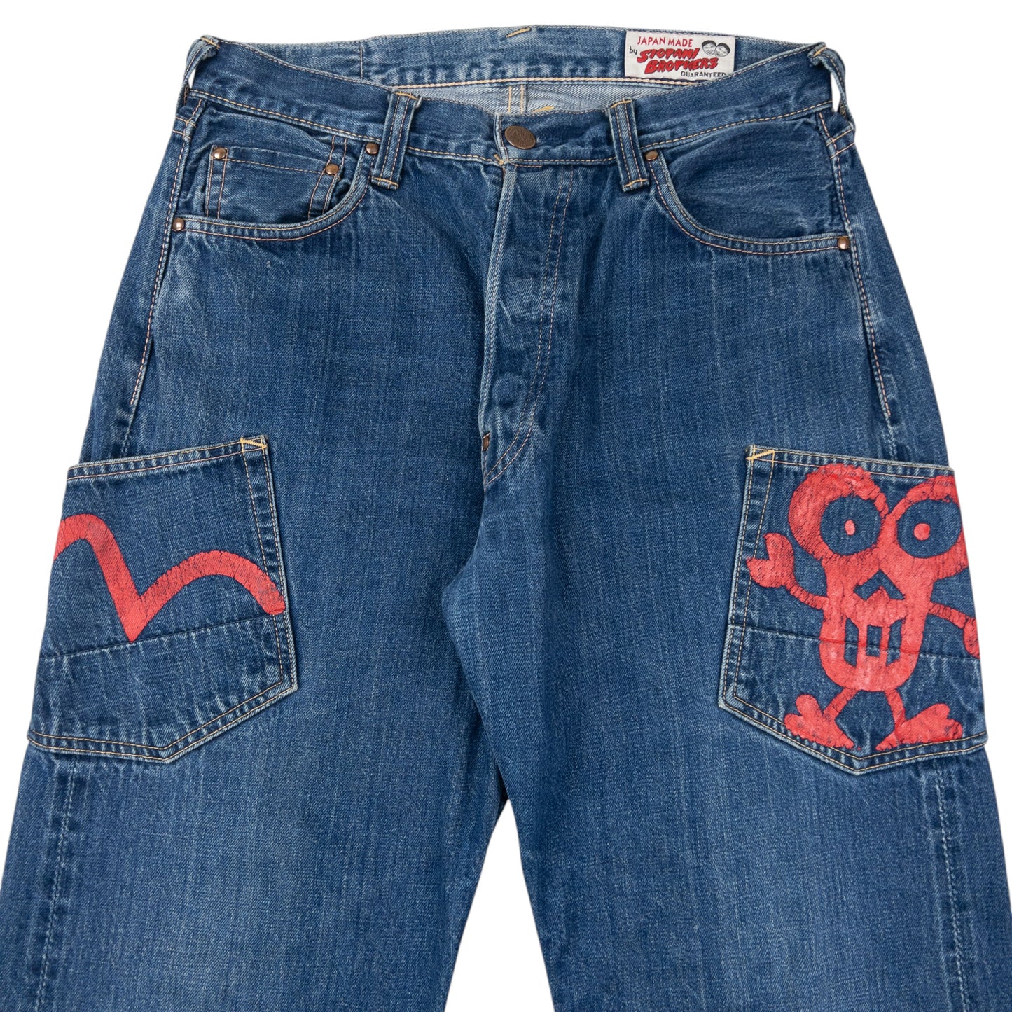 Vintage 90s Evisu Embroidered Daicock & Robot Gull Japanese Denim Jeans Size W31