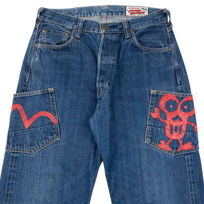Vintage 90s Evisu Embroidered Daicock & Robot Gull Japanese Denim Jeans Size W31