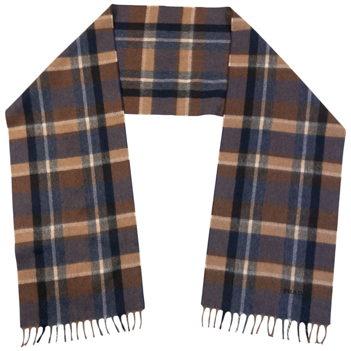 Vintage 2000s Prada Checkered Wool Tassel Scarf