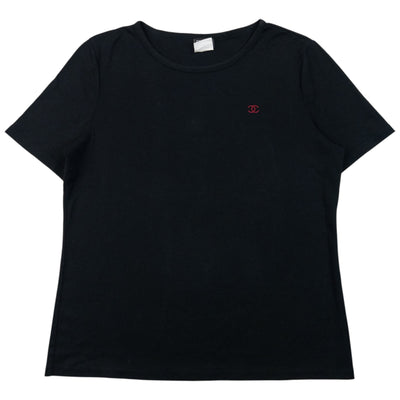 Vintage 2000s Chanel Uniform T Shirt in black, embroidered red logo detail