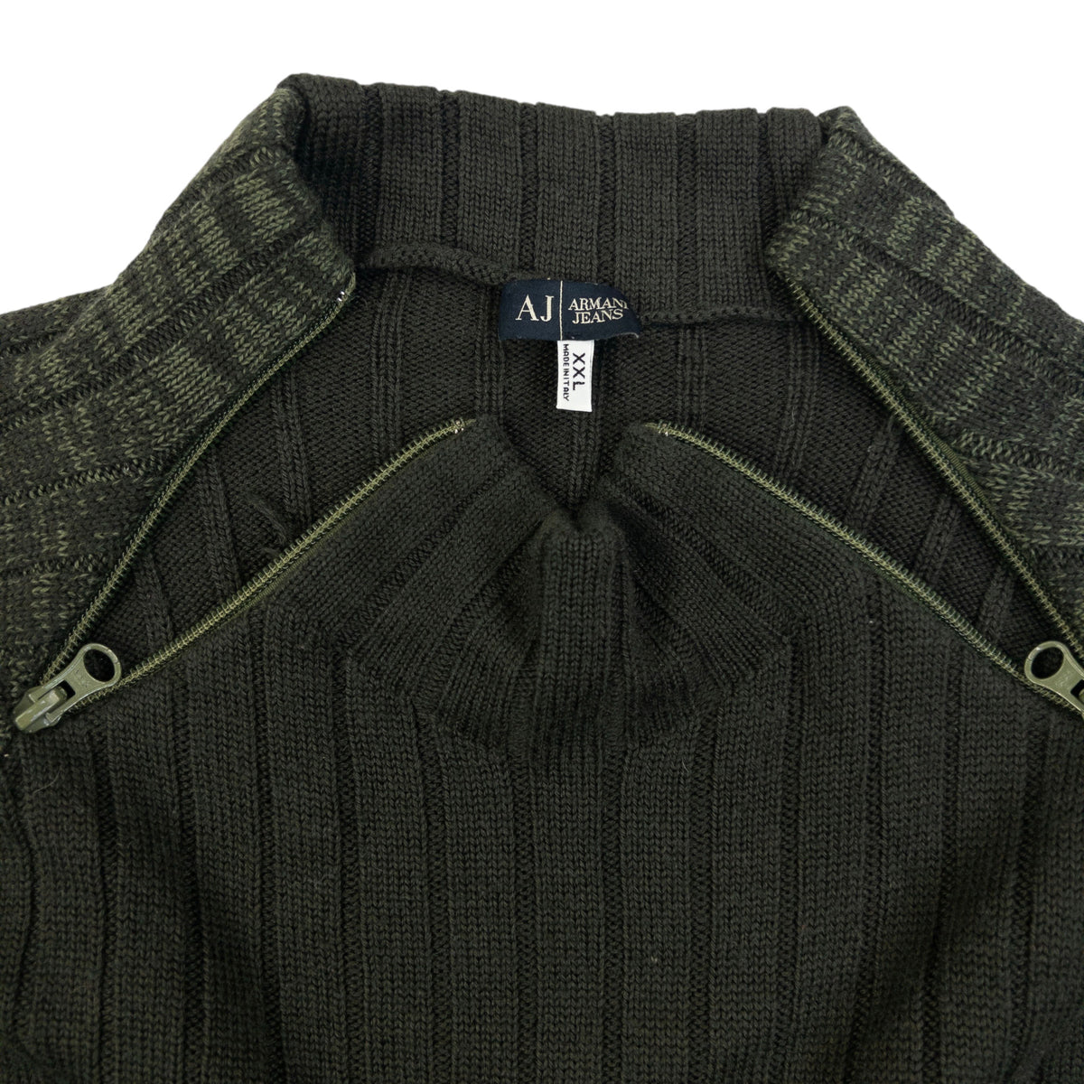 Vintage 2000s Armani Jeans Ribbed Wool Knit Q Zip Jumper Womens Size XL