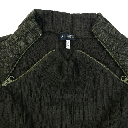 Vintage 2000s Armani Jeans Ribbed Wool Knit Q Zip Jumper Womens Size XL