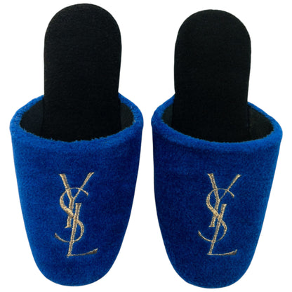 Vintage 80s YSL Yves Saint Laurent Embroidered Fleece Slippers Womens Size 6