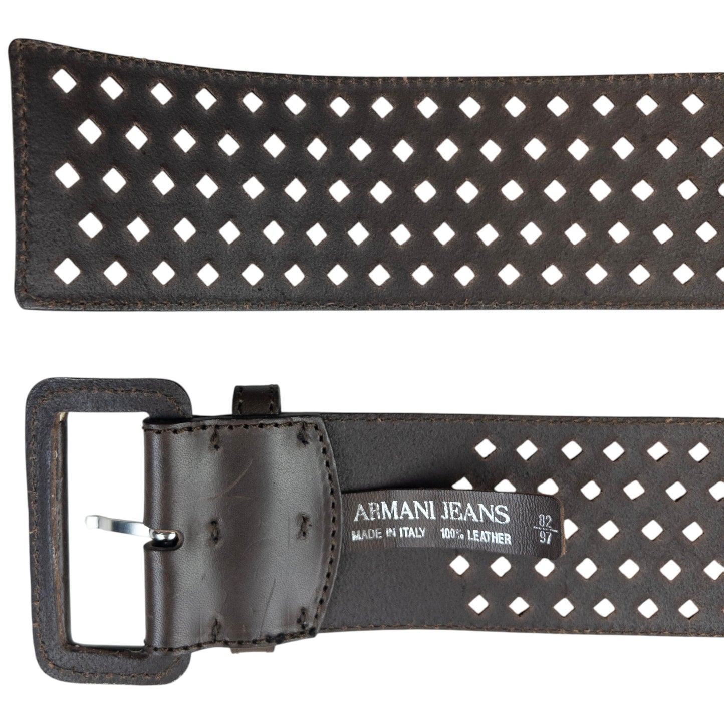 Vintage 2000s Armani Jeans Laser-Cut Leather Belt Size One Size