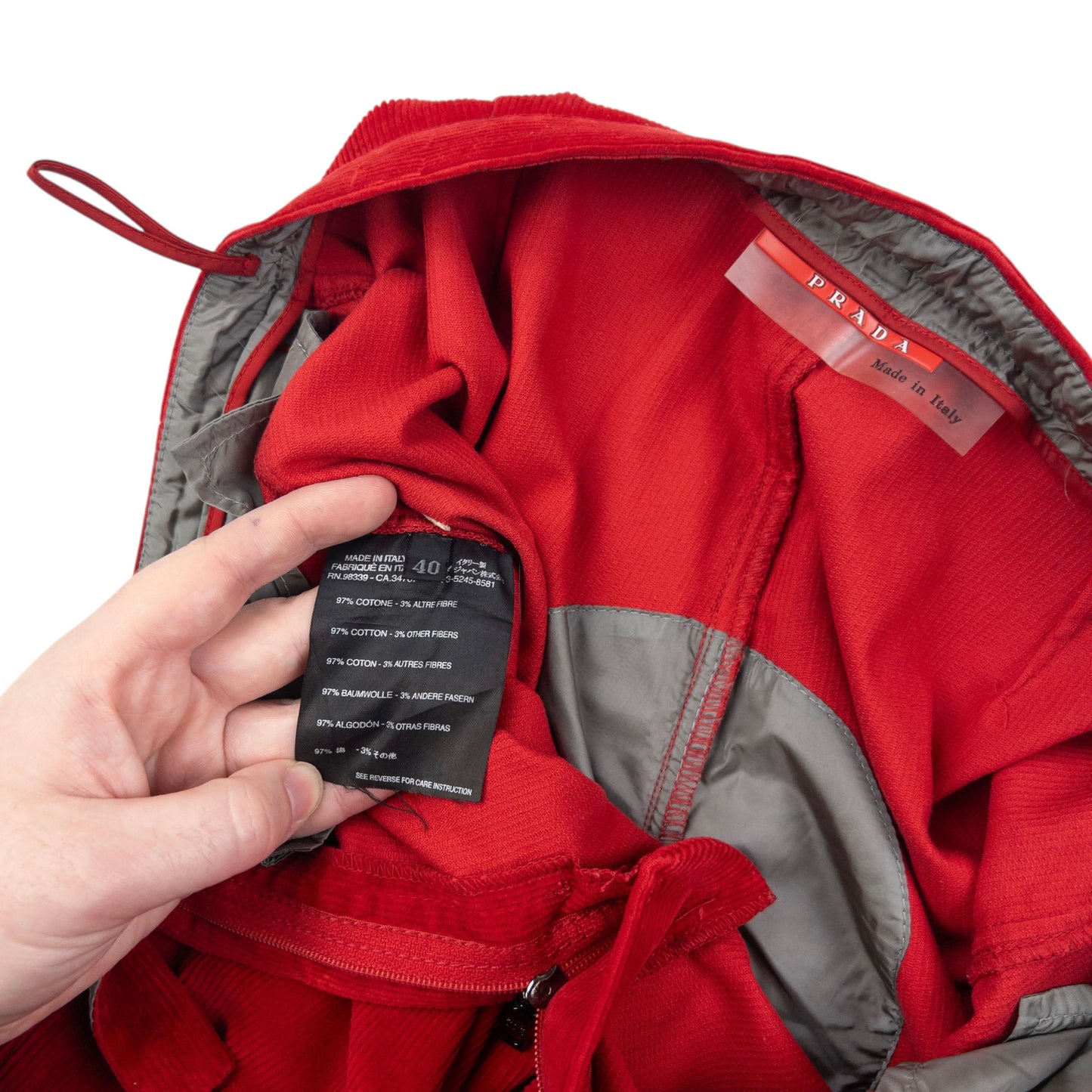 Vintage 2000s Prada Sport Layered Zip Cuff Corduroy Trousers Size W27