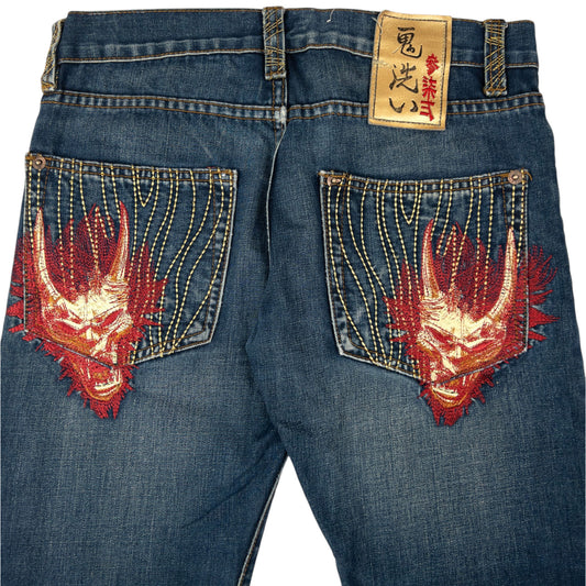Vintage Oniarai Embroidered Monster Japanese Denim Jeans Size W31