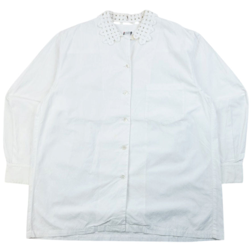 Vintage 80s Issey Miyake I.S. Crochet Collar Long Sleeve Button Up Shirt Size S