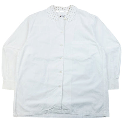 Vintage 80s Issey Miyake I.S. Crochet Collar Long Sleeve Button Up Shirt Size S