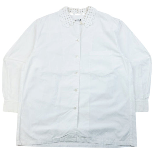 Vintage 80s Issey Miyake I.S. Crochet Collar Long Sleeve Button Up Shirt Size S