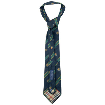Vintage 80s Burberry Striped Monogram Silk Tie