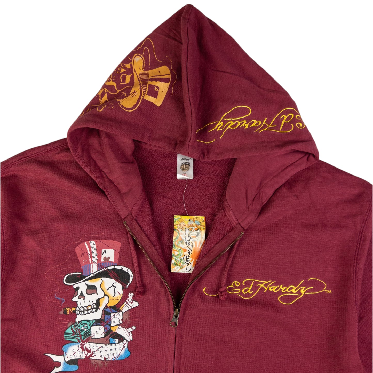 Vintage Ed Hardy Rhinestone Skull Zip Up Hoodie Size XXL
